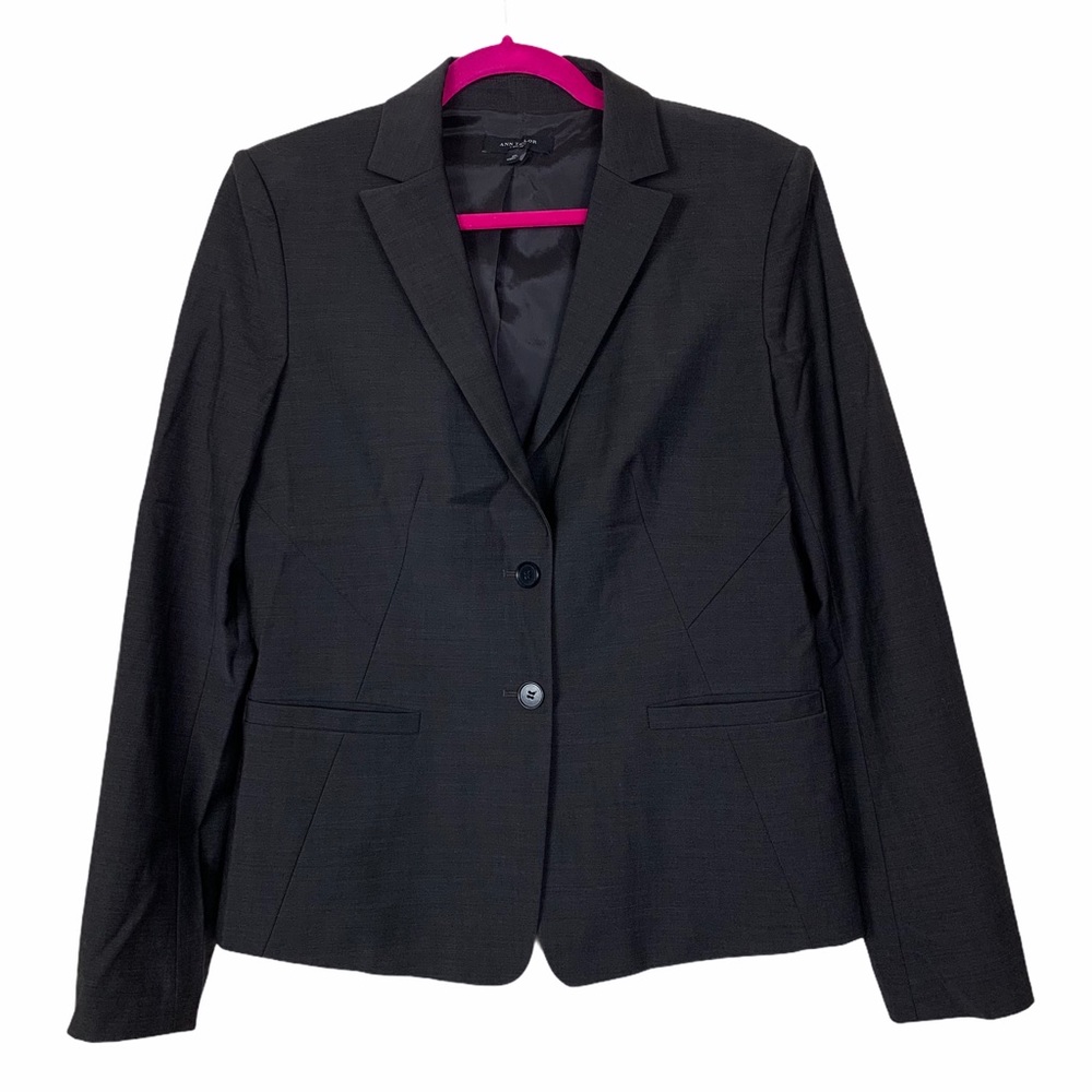 Ann Taylor Virgin Wool Charcoal Gray Button Blazer